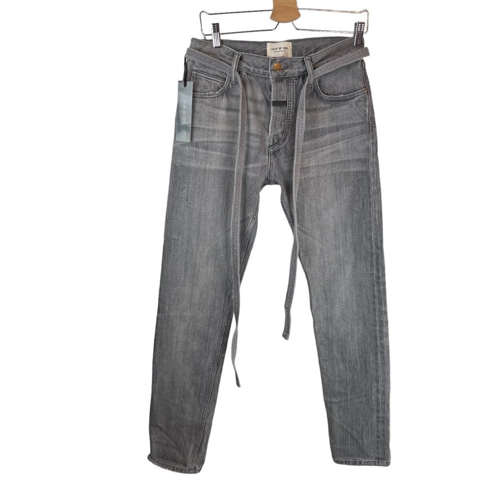 NWT Fear Of God Slim Fit Button Fly Belted Selvedge Denim Jeans Gray Size 29
